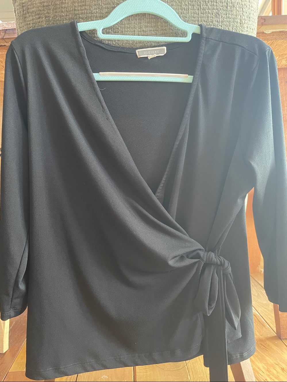 Black Wrap Blouse with Side Tie. Versatile and flattering.